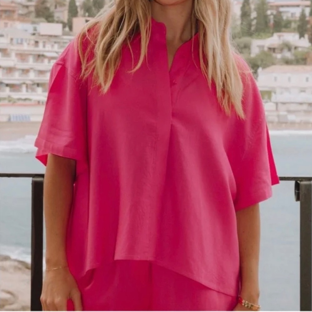 Daily Drills Pink Linen Resort Set